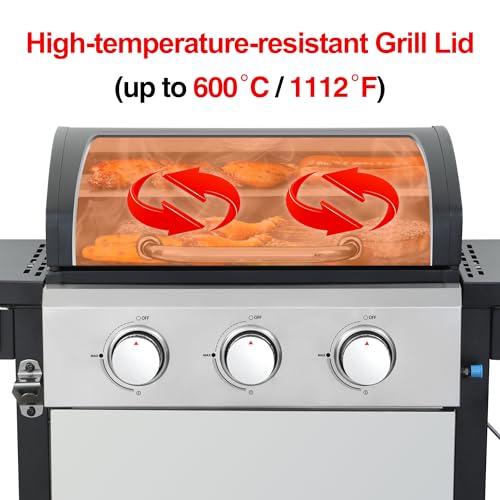 Stainless Steel 3-Burner Propane Gas Grill – 30,000 BTU Output, Porcelain-Enamel Grates, Even Heating System & Easy Grease Management for Backyard Patio BBQ Parties