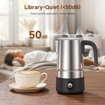 AMZCHEF Electric Milk Frother and Steamer, 600W Hot and Cold Foam Maker, 8 Modes, One-Button Control, 17oz Milk Warmer for Coffee, Lattes, Cappuccinos, Macchiatos, Detachable Stainless Steel Pitcher