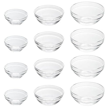 Iyulania 3 Sizes of Clear Glass Bowls, 2.5, 3.5 & 8.5 oz, Small Prep Bowls for Salt, Herbs, Spices and Dry Ingredients, Set of 12