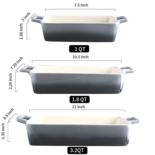 KOOV Bakeware Set, Ceramic Baking Dish, Rectangular Baking Pans for Cooking, Cake Dinner, Kitchen, Banquet and Daily Use, 12 x 8.5 Inches, 3-Piece (Gradient Gray)