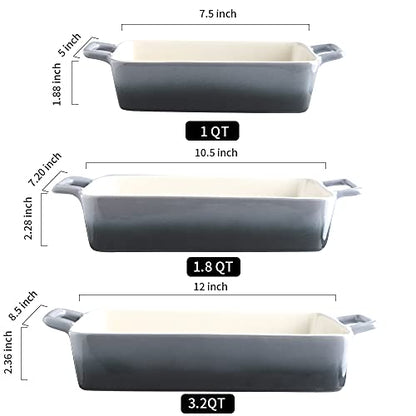 KOOV Bakeware Set, Ceramic Baking Dish, Rectangular Baking Pans for Cooking, Cake Dinner, Kitchen, Banquet and Daily Use, 12 x 8.5 Inches, 3-Piece (Gradient Gray)