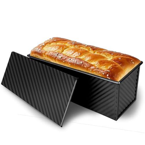 Shinsin Pullman Loaf Pan with Lid 13x4, 2.2 lb Dough Capacity Bread Loaf Pan, PFTE and PFOA-Free, Healthy Baking for Homemade Sourdough & Sandwich Bread, Nonstick & Easy Clean (Black)