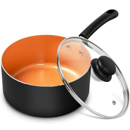MICHELANGELO 3 Quart Nonstick Sauce Pan with Lid, 3 QT Copper Ceramic Saucepan, PFAS-FREE & Stay-Cool Handle, Multipurpose Cooking Pot for Home Kitchen, Induction Compatible