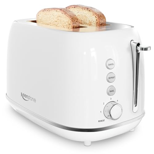 Keenstone 2 Slice Toaster, Retro Stainless Steel Kitchen Essentials, White