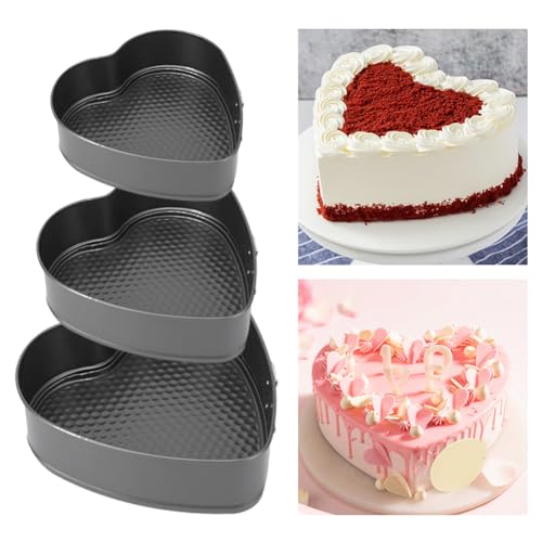 Trivolein 3pcs Springform Pan, 7,8,9 Inch Cheesecake Pans with Removable Bottom, Carbon Steel Baking Pans Nonstick Baking Tin Cake Mould for Small Pizza Pie (Heart Shape)