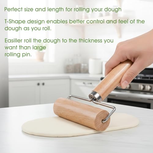 LorisArm Small Rolling Pin with Handle, Wooden Dough Pastry Roller, Non-Stick Pizza Rollers, mini Dough Wood Roller for Home Kitchen Baking Cooking