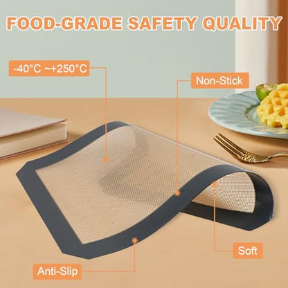 Silicone Baking Mat,Silicone Mat,2 Pack Reusable Non-Stick Baking Mat,Food Safe Silicone Mats for Baking, Oven Baking Sheet for Making Cookies, Macaroons, Bread,(11.8"L x 8.3"W)