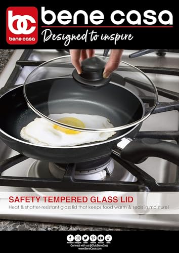 Bene Casa - Black Nonstick Aluminum Frying Pan with Glass Lid (6") - Dishwasher Safe for Easy Cleaning