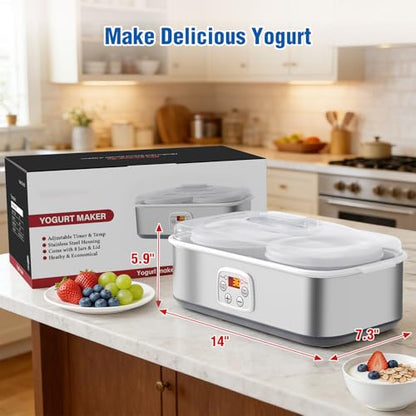 Yogurt Maker with Adjustable Time and Temp Control, BPA-Free 2 Bowls