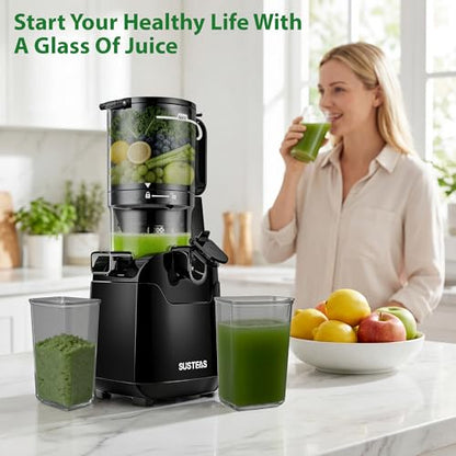 SUSTEAS Juicer Machines with 5.3" Extra Wide Chute, Cold Press Juicer for Whole Fruits & Vegetables, 64oz Large Capacity Juice Extractor, Easy to Clean, High Juice Yield, Home Juicer, Premium Black