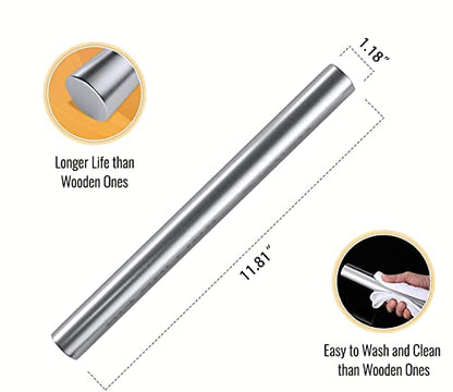 31.5”x 19.7” Stainless Steel Chopping Board with Lip, Large Steel Cutting Board with Rolling Pin, Metal Noodle Board Pastry Board Kneading Dough Board Stove Top Cutting Board for Kitchen