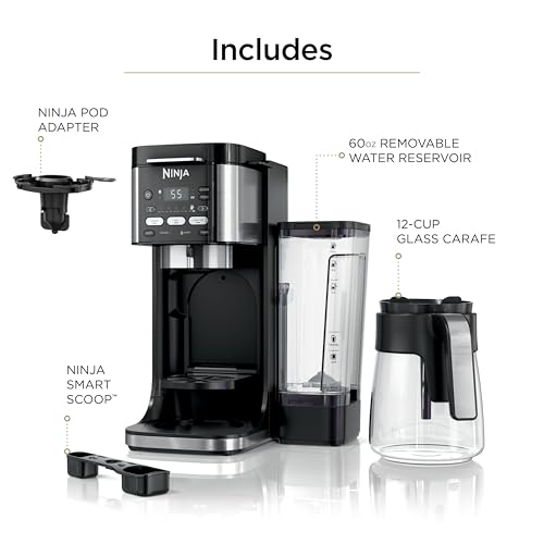 Ninja Drip Coffee Maker | DualBrew™ Pro Hot & Iced Coffee Machine, Single Serve to Carafe | Brew with Pods & Grounds, Compatible with K Cups | 3 Brew Styles, 60oz Removable Reservoir | Black, CFP101