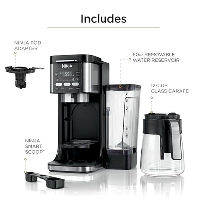Ninja Drip Coffee Maker | DualBrew™ Pro Hot & Iced Coffee Machine, Single Serve to Carafe | Brew with Pods & Grounds, Compatible with K Cups | 3 Brew Styles, 60oz Removable Reservoir | Black, CFP101