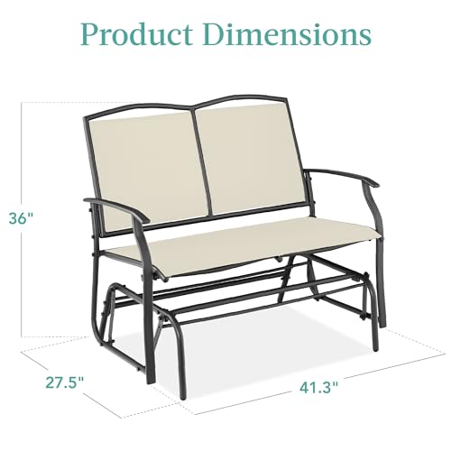 Best Choice Products 2-Person Outdoor Patio Swing Glider Steel Bench Loveseat Rocker for Deck, Porch w/Textilene Fabric, Steel Frame - Ivory/Gray