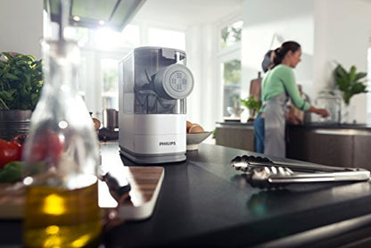 Philips Kitchen Appliances Compact Pasta and Noodle Maker, Viva Collection, Comes with 3 Default Classic Pasta Shaping Discs, Fully Automatic, Recipe Book, Small, White (HR2370/05)