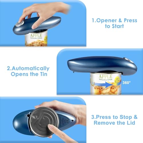 One Touch Electric Can Opener Fits Almost All Can Sizes for Seniors with Arthritis, Hand Held Battery Operated Can Opener with Smooth Edge, Food Safe Kitchen Gadgets Automatic Can Opener for Kitchen