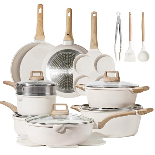 CAROTE Pots and Pans Set, Nonstick Cookware Sets, 21pcs Induction Cookware Kitchen Set Non Stick Cooking Set w/Frying Pans & Saucepans (PFOS, PFOA Free)