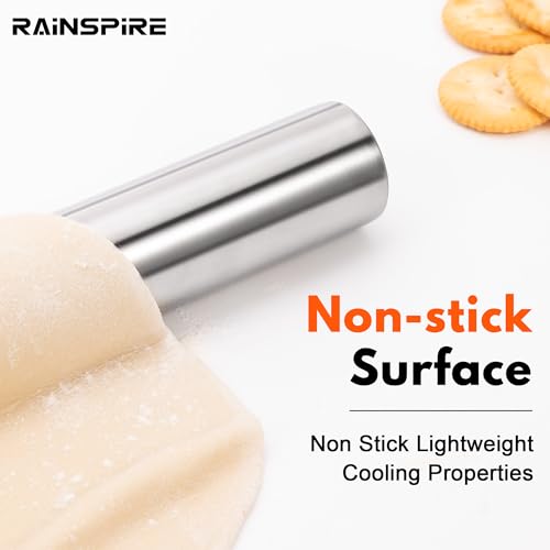 Rainspire Rolling Pins for Baking 304 Stainless Steel Dough Roller Perfect Baking Supplies Kitchen Essentials for Baking, Fondant, Pizza Dough Roller, Dumpling