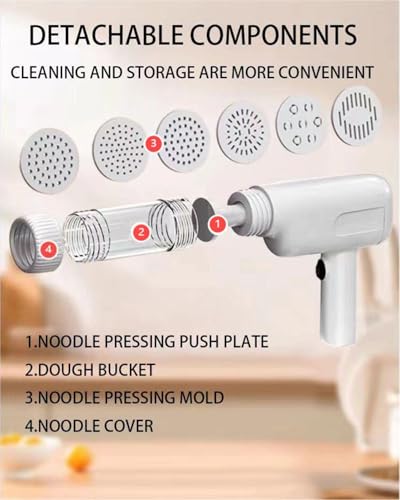 Handheld Electric Noodle Machine, Portable Italian Noodle Making Machine With Mold And Cutting Tools, 6-In-1 Cordless Noodle Machine, Automatic Dough Pressing Machine With Cleaning Brush - White