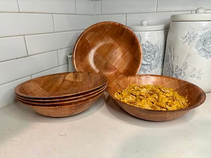 Rich&Richer 6 Pcs Wooden Salad Bowl Set - 8 Inch Salad Bowls for Lunch Woven Wooden Bowls for Food Snack Bowls for Kitchen Set - Fruit Bowl Decorative Bowl Fruit Bowl Wood Salad Bowl Set Serving Bowls