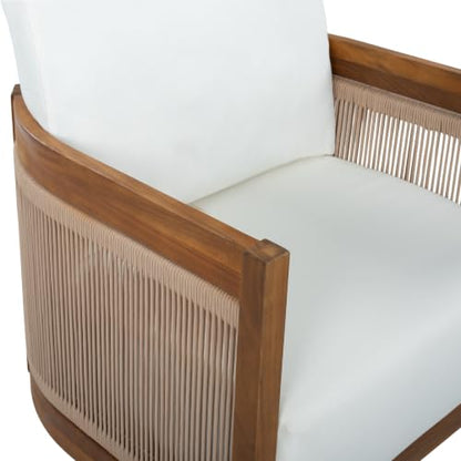 Christopher Knight Home Ayla 7-Seater Patio Furniture Set with Coffee Table, Set of 4 Outdoor Swivel Accent Chair and Sofa Set, 5 Piece Outdoor Acacia Wood Conversation Set with Cushion, Teak+Beige