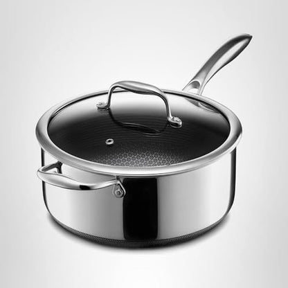 HexClad Hybrid Nonstick 5-Quart Saucepan with Tempered Glass Lid, Stay-Cool Handle, Dishwasher-Friendly, Oven-Safe Up to 900°F, Induction Ready, Compatible with All Cooktops