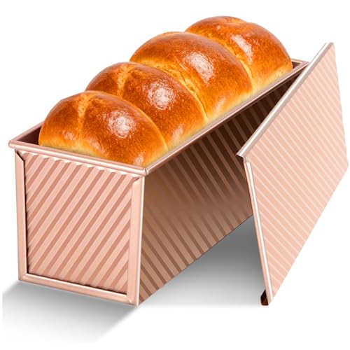 Gicyiit Pullman Loaf Pan with Lid, 13x4 inch, Premium 2.2LB Nonstick Sandwich Bread Loaf Pan for Homemade Sourdough Bread, Heavy Duty Carbon Steel Corrugated Toast Box with Cover for Baking, Bakeware