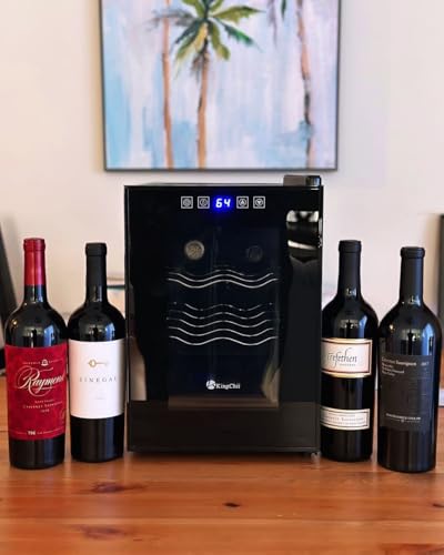 KingChii 6 Bottle Thermoelectric Wine Cooler Refrigerator Advanced Cooling Technology, Stainless Steel & Tempered Glass For Red Wine, Champagne for Home, Kitchen, or Office