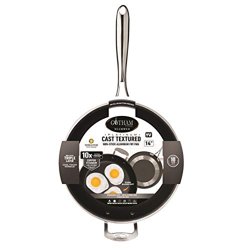 Gotham Steel Platinum Cast Nonstick 14” Fry Pan Mineral and Diamond Triple Coated Surface, Dishwasher Safe, Family Sized Open Skillet, 100% PFOA Free