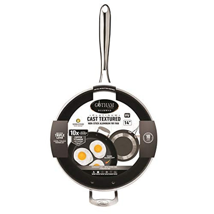 Gotham Steel Platinum Cast Nonstick 14” Fry Pan Mineral and Diamond Triple Coated Surface, Dishwasher Safe, Family Sized Open Skillet, 100% PFOA Free
