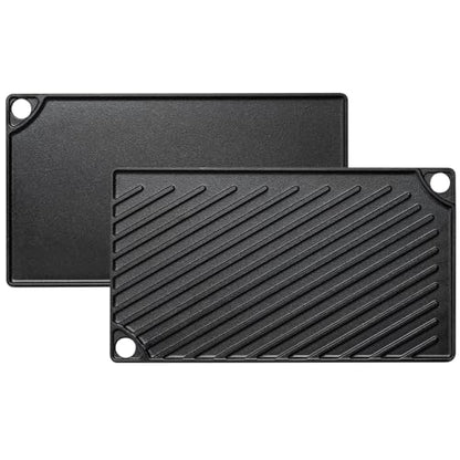 EWFEN Reversible Grill/Griddle, 16.7x9.5'' Pre-Seasoned Cast Iron Griddle Pan, Double Burner Cookware, Rectangular Non-Stick Stovetop Griddle with Handles, Flat Top Plate for Oven, Grill & Campfire