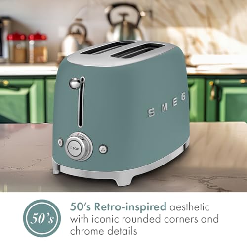 SMEG 2 Slice Toaster with 6 Presets and Defrost Function and Removable Crumb Tray (Jade)