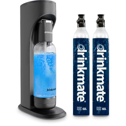 Drinkmate OmniFizz Sparkling Water Maker & Soda Streaming Machine | Carbonates Any Drink | VALUE KIT | Includes Two 60L CO2 Cartridges + One BPA-Free Bottle (Matte Black)