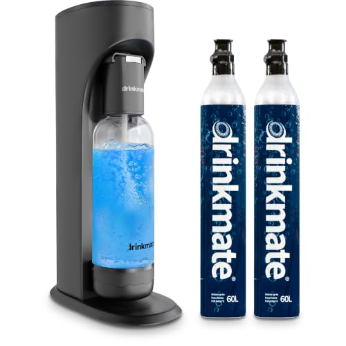 Drinkmate OmniFizz Sparkling Water Maker & Soda Streaming Machine | Carbonates Any Drink | VALUE KIT | Includes Two 60L CO2 Cartridges + One BPA-Free Bottle (Matte Black)