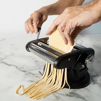 Calphalon Aero Pasta Maker Machine, Manual Pasta Roller & Cutter, Stainless Steel Pasta Maker with Adjustable Thickness Settings for Spaghetti, Fettuccine & Lasagna Sheets