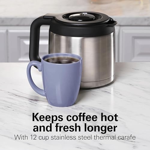 Hamilton Beach FlexBrew Advanced 5-in-1 Thermal Programmable 12 Cup Drip and Single Serve Hot & Iced Coffee Maker, Movable 60oz. Water Reservoir, Use Pod Packs and Grounds, Fast Brewing, Black (49929)