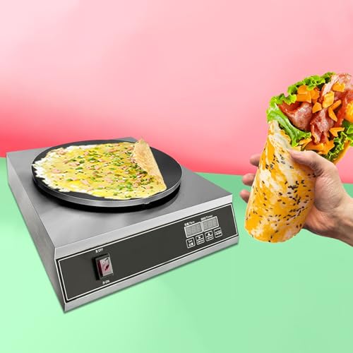 Commercial Electric Crepe Maker, 16" Non-Stick 2000W Crepe Machine Adjustable Temperature Control, Thickened Cast Iron Cooking Surface Pancakes Maker Griddle with Handle