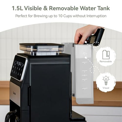 Gevi 10-Cup Grind & Brew Drip Coffee Maker with Built-In Burr Grinder
