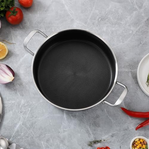 Yeksum Tri-Ply Stainless Steel 5 Quarts Saute Pan, 12.5 Inch Nonstick Skillet with lids, Hybird Large Frying Pan,18/10 Chef's Cooking Pan, Induction Pan, Dishwasher and Oven Safe