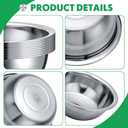 Pinkunn 12 Pcs Stainless Steel Mixing Bowls, Nesting Metal Salad Prep Bowls Bulk Reusable Baking Food Container Large Medium Small for Kitchen Hotel Restaurant Cooking, Silver (9.45 x 3.15 Inch)
