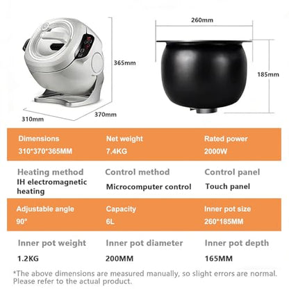 Automatic Cooking Machine,2000W 6L auto cooking wok Fried rice machine,One-click Smart Start, Three Speed Adjustable,360 ° Automatic Rotation, for Stir Frying, Stewing, Cooking(110V)