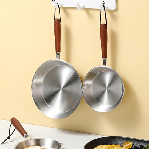 6 Inch Frying Pan, Mini Stainless Steel Nonstick Frying Pan Skillet for Cooking Omelets, Small Cooking Pan with Cooling Wood Handle for Cooktops Cooking Omelets, Eggs, Steaks (Silver S)