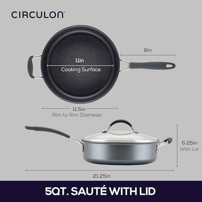 Circulon A1 Series with ScratchDefense Nonstick Induction Cookware, Large Saute Pan with Lid, Nonstick Pan, 5-Quart, Graphite