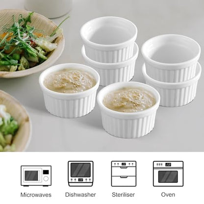 Cinf Mini Dipping Ramekin 1.5 oz Set of 6,Pudding Cup Baking Cup Bowls Dishes, Souffle Cups Dishes, Dipping Sauce,(For Sauces, Not Desserts), Oven, Microwave, Freezer and Dishwasher