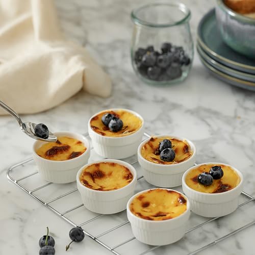 Feenmai Ramekins 2 oz Oven Safe - Ceramic Creme Brulee Ramekins Set of 6, Small Desserts Baking Bowls, Porcelain Souffle Dishes Pudding Custard Cups, White Dipping Bowls - RAMEKIN DISH