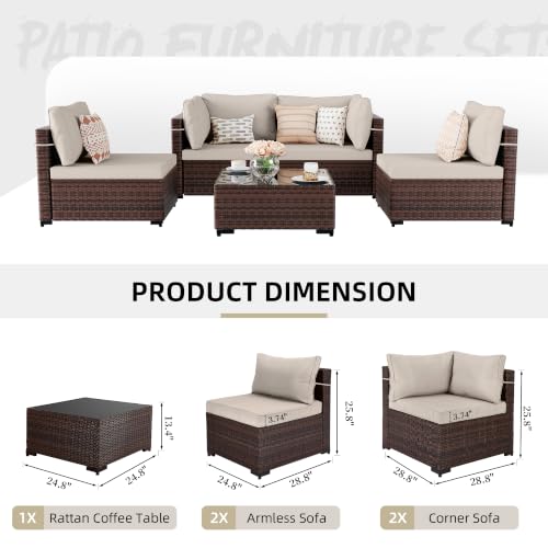 UPHA 5-Piece Wicker Patio Furniture Set with Coffee Table, Beige