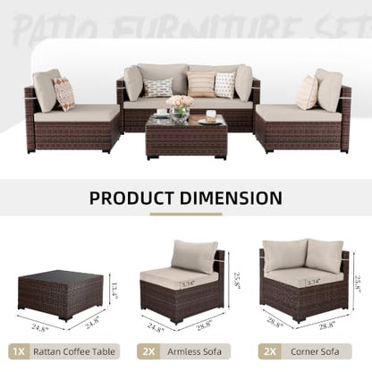 UPHA 5-Piece Wicker Patio Furniture Set with Coffee Table, Beige