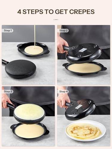Electric Crepe Maker, 8 Inch Portable Crepe Maker Machine With Not-Stick Dipping Plate, Automatic Temperature Control, Nonstick Crepe Pan, Black (Black)