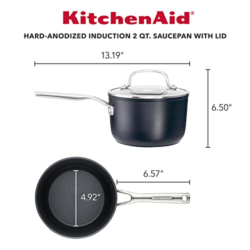 KitchenAid Hard Anodized Induction Nonstick Saucepan with Lid, 2 Quart -Matte Black