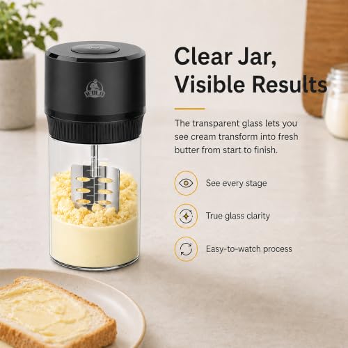 IFOLO Electric Butter Churn Maker, Clear 34oz Glass Measuring Jar